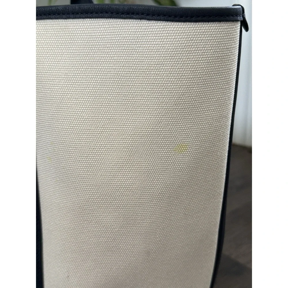 Kate Spade Canvas Racing Stripe Large Tote Bag Cream/Navy Green/Blue Stripe EUC